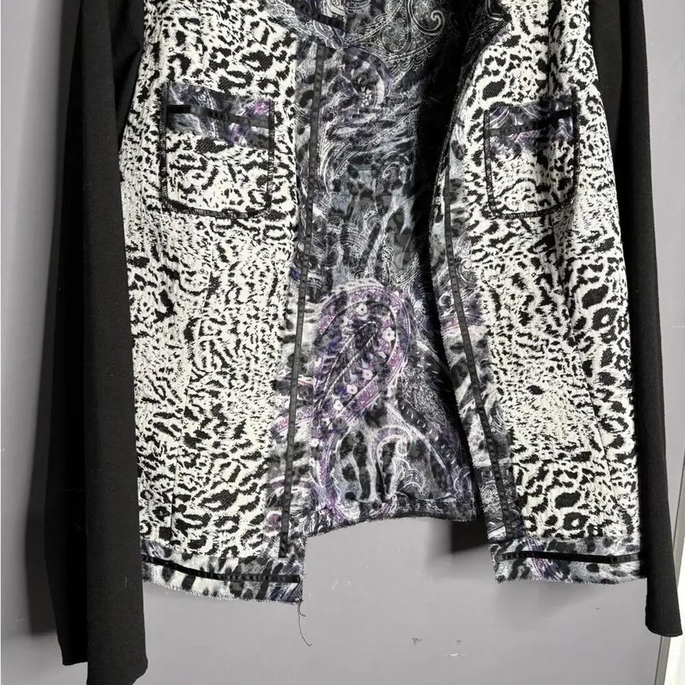 Chico’s Black White Animal Print Blazer w/ Purple Accents Medium